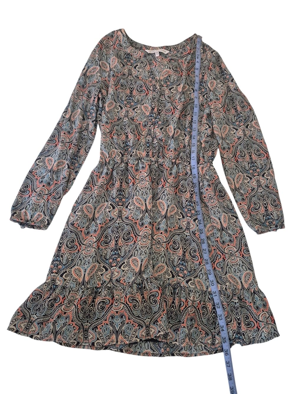 cupcakes & cashmere Long-Sleeve Paisley Dress in Navy and Peach